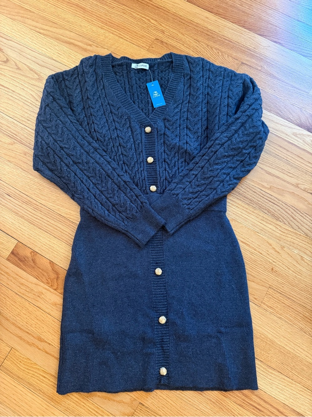 Cupshe Navy Cable Knit Button-Front Sweater Dress
